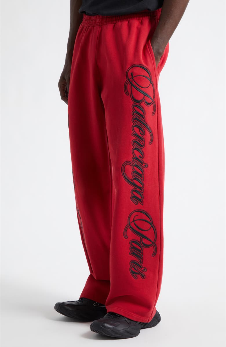 Balenciaga Embroidered Baggy Fleece Pants, Alternate, color, 6167 Red/ Black