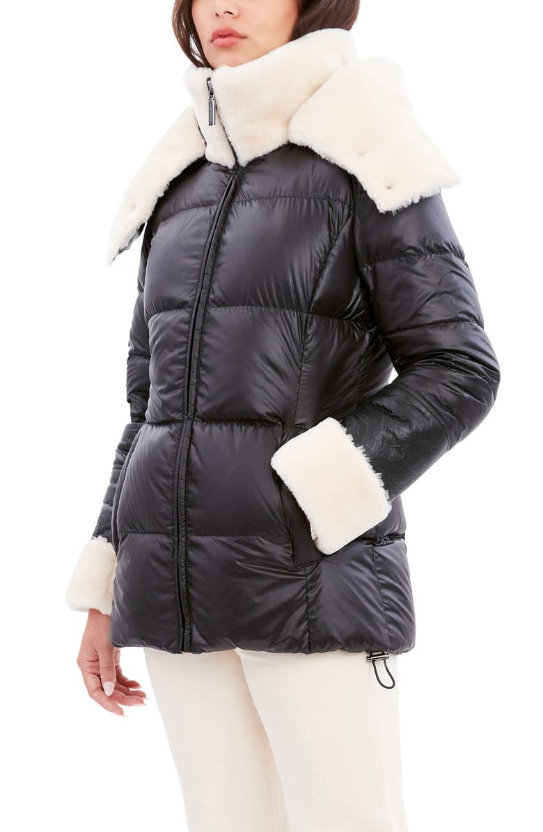 Dawn Levy Puffer Jacket with Genuine Shearling Trim, Alternate, color,