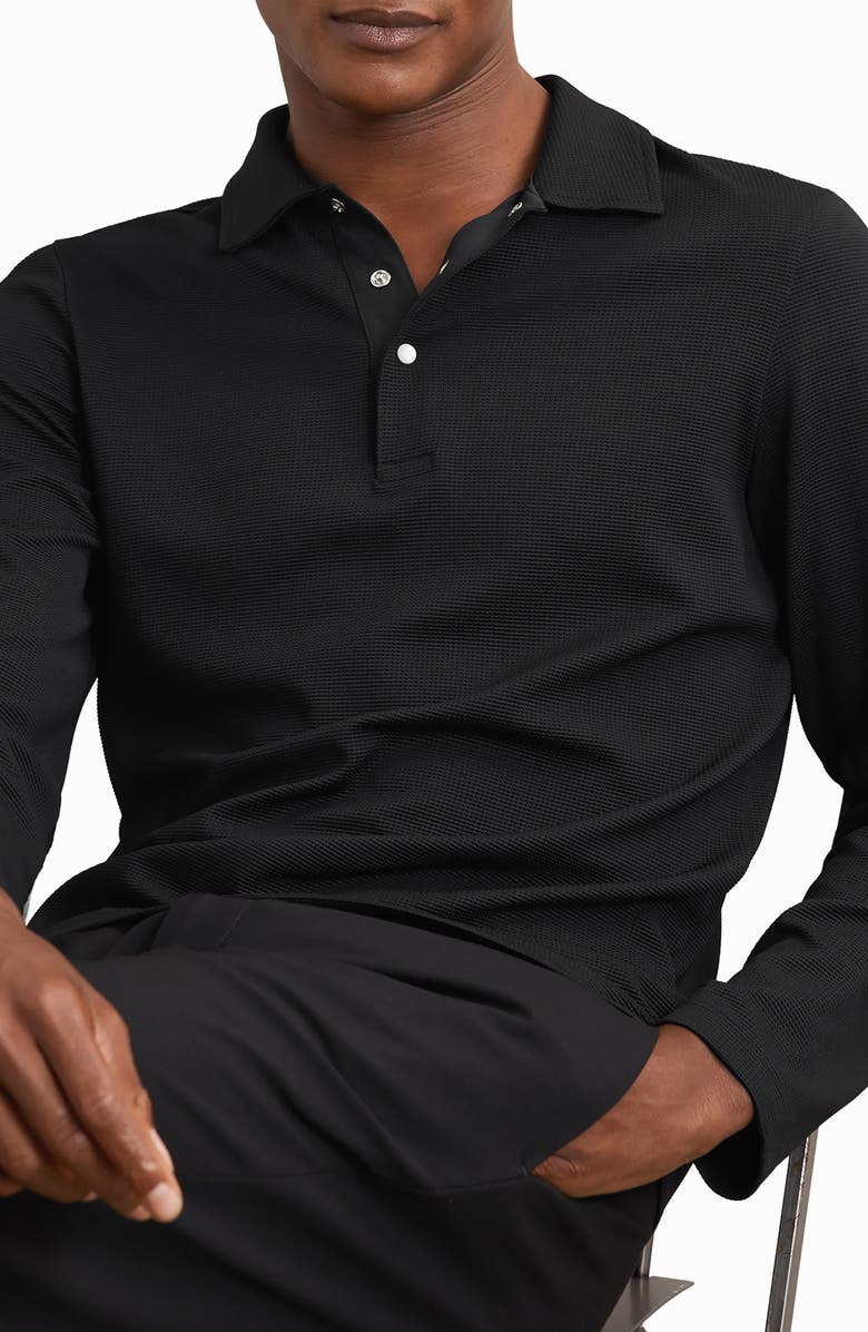 Reiss Tivoli Texture Long Sleeve Polo, Alternate, color, Black