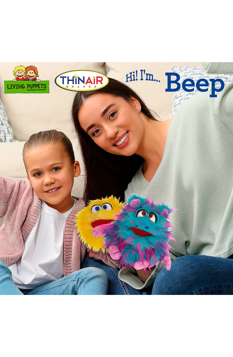 Living Puppets Beep The Blue Friendly Monster 9 Inch Plush Hand Puppet, Handmade, Alternate, color, Blue
