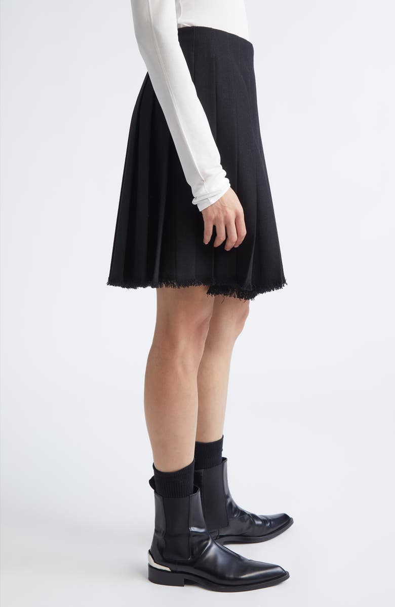 Jil Sander Belted Waist Raw Hem Pleated Wool Canvas Skirt, Alternate, color, Black