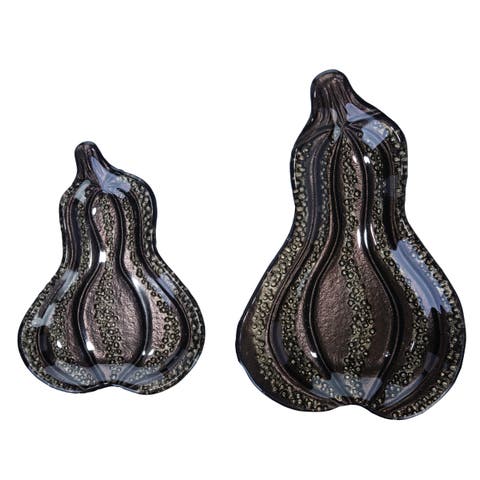 Black Harvest Fused Gourd Plate Set of 2 for Fall Decor