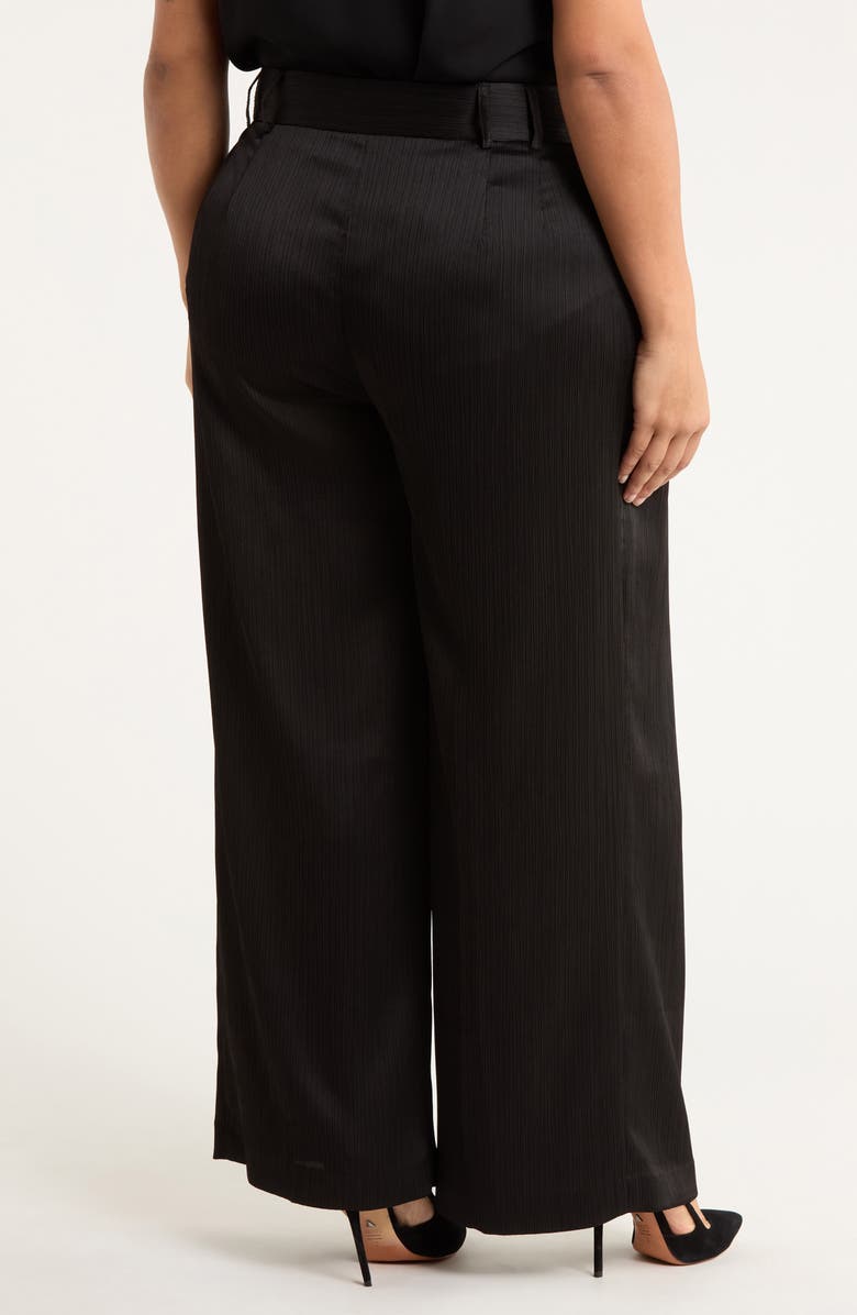 Tahari ASL Wide Leg Crinkle Satin Pants, Alternate, color, Black