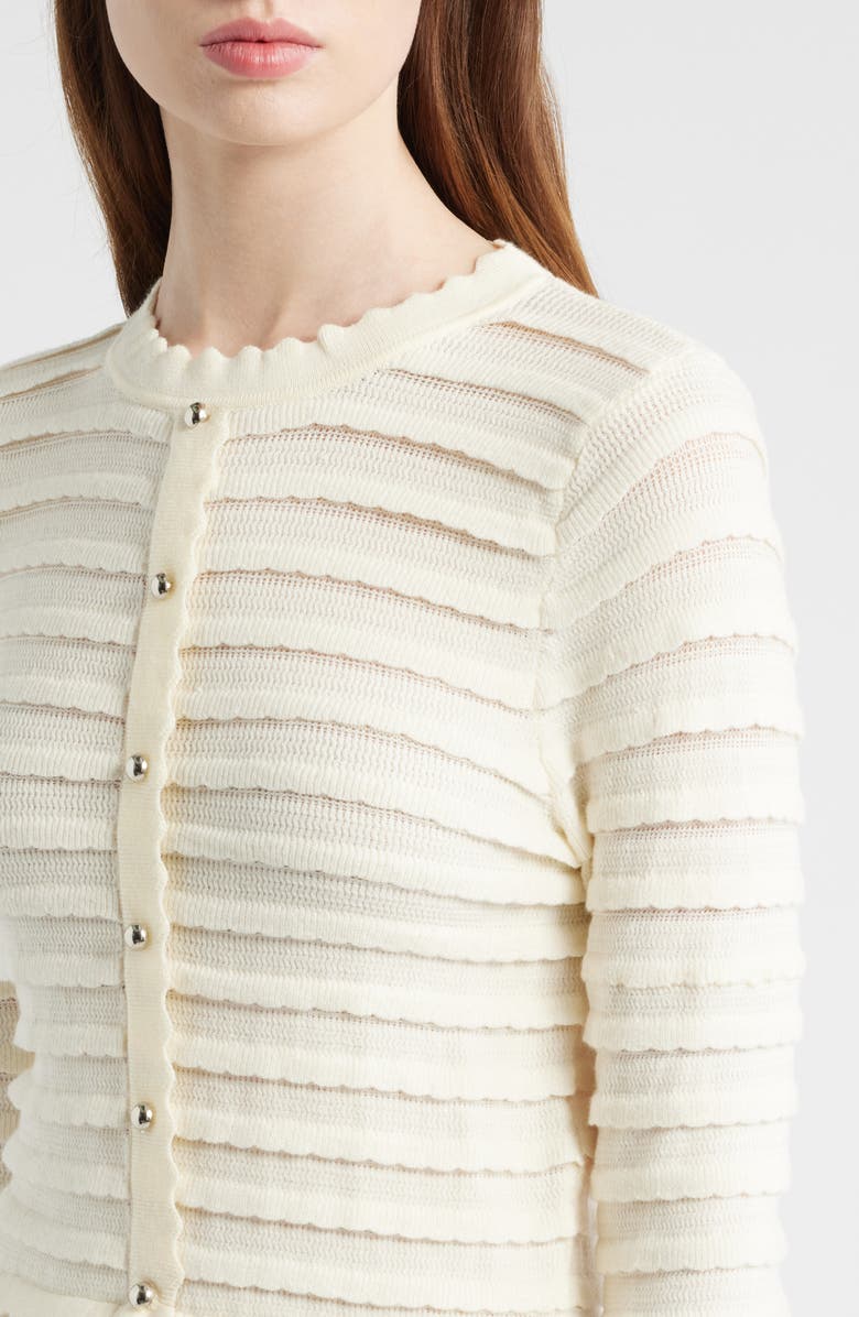 ZOE AND CLAIRE Mixed Media Long Sleeve Scallop Stitch Tiered Midi Dress, Alternate, color, Ivory