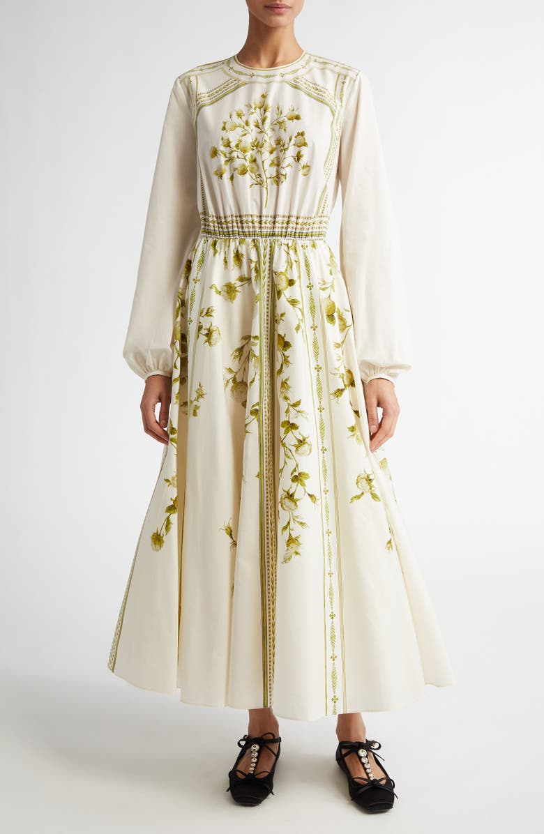 Giambattista Valli Wallpaper Floral Long Sleeve Cotton Poplin Fit & Flare Midi Dress, Main, color, 