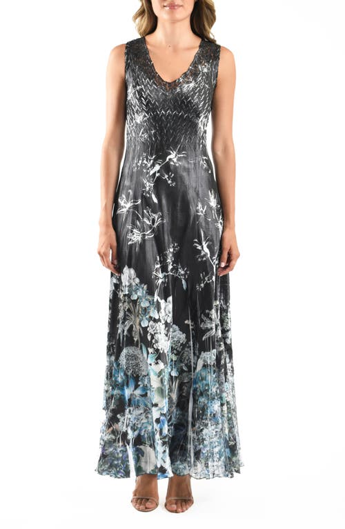 Komarov Lace-Up Back Maxi Dress in Hydrangea Border 