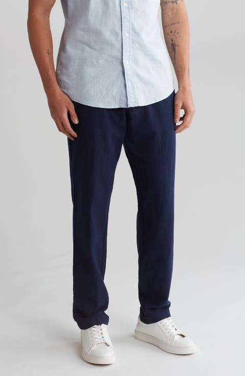 Elastic Waist Linen Blend Trim Fit Pants