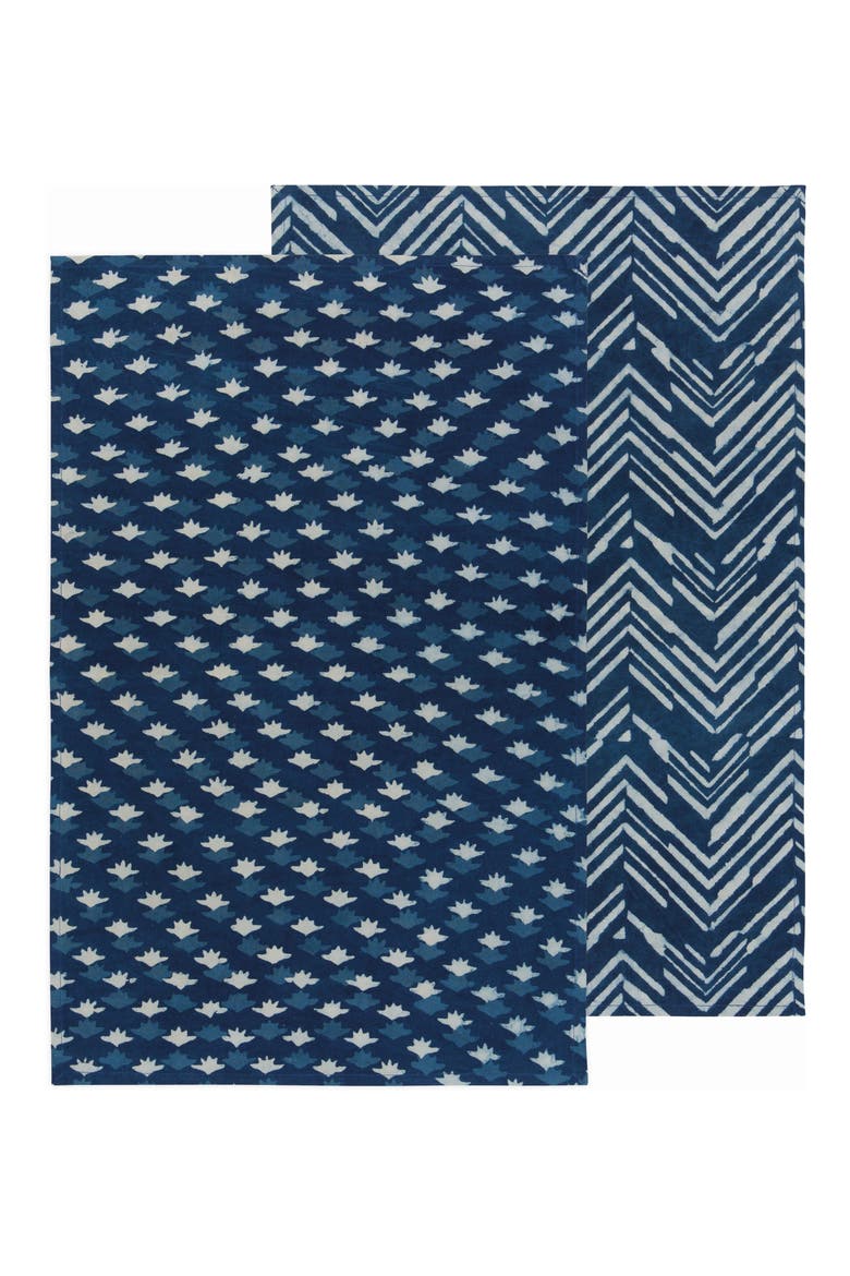 Set of 2 Block Print Tea Towels, Main, color, BLOCK PRINT INLET