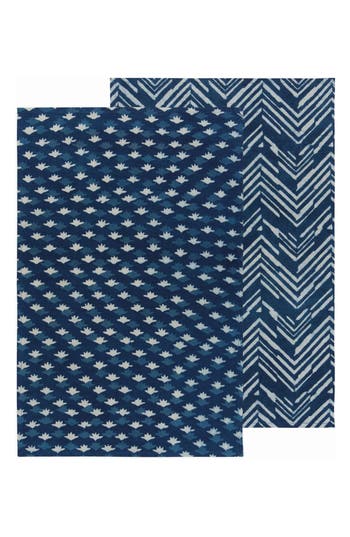 Now Designs Set Of 2 Block Print Tea Towels In Block Print Inlet