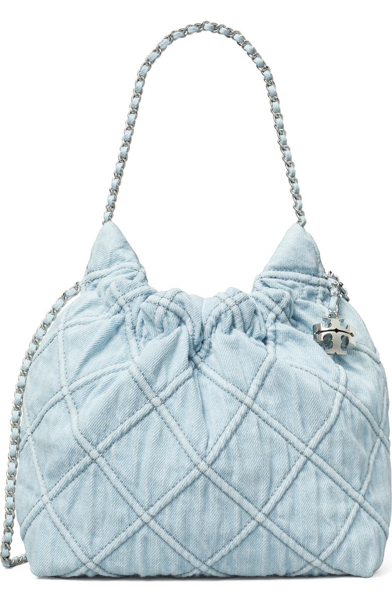 Tory Burch Fleming Quilted Denim Hobo Bag, Main, color,