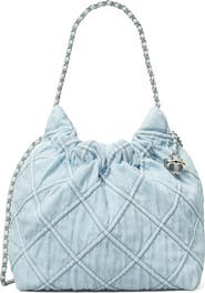Tory Burch Fleming Quilted Denim Hobo Bag