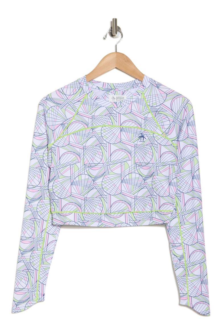Racket Print Long Sleeve Crop Top, Alternate, color, BRIGHT WHITE