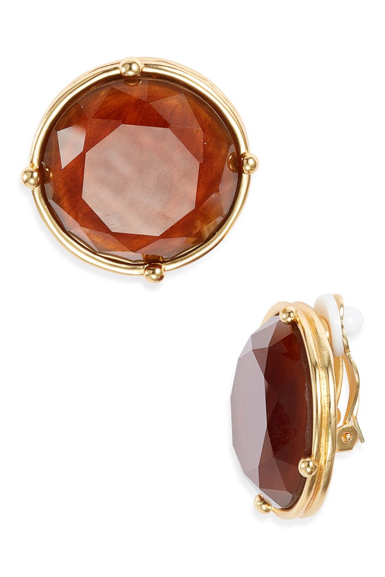 Mocha Stone Clip-On Earrings, Main, color, GOLD
