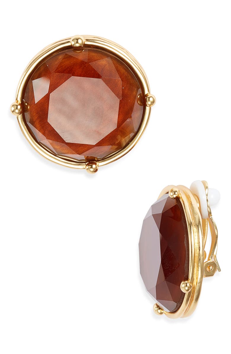 Karine Sultan Mocha Stone Clip-On Earrings, Main, color, Gold