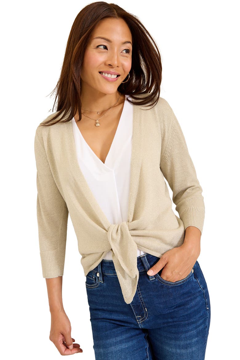 Addison Shimmer Convertible Linen Blend Cardigan, Alternate, color, SOFT GOLD