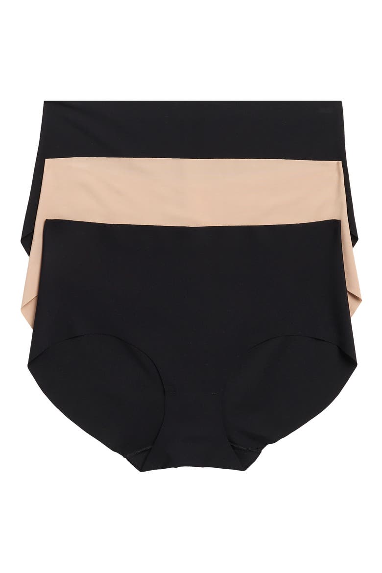 Pack of 3 Invisible Edge Hipster Briefs, Main, color, BLACK- TAN MULTI