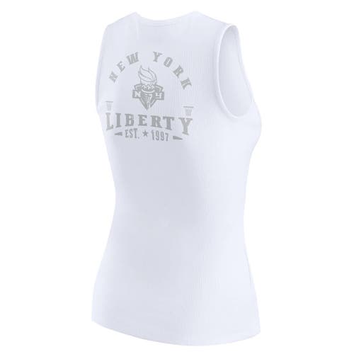 Wear By Erin Andrews White New York Liberty Rib-knit Henley Tank Top In White