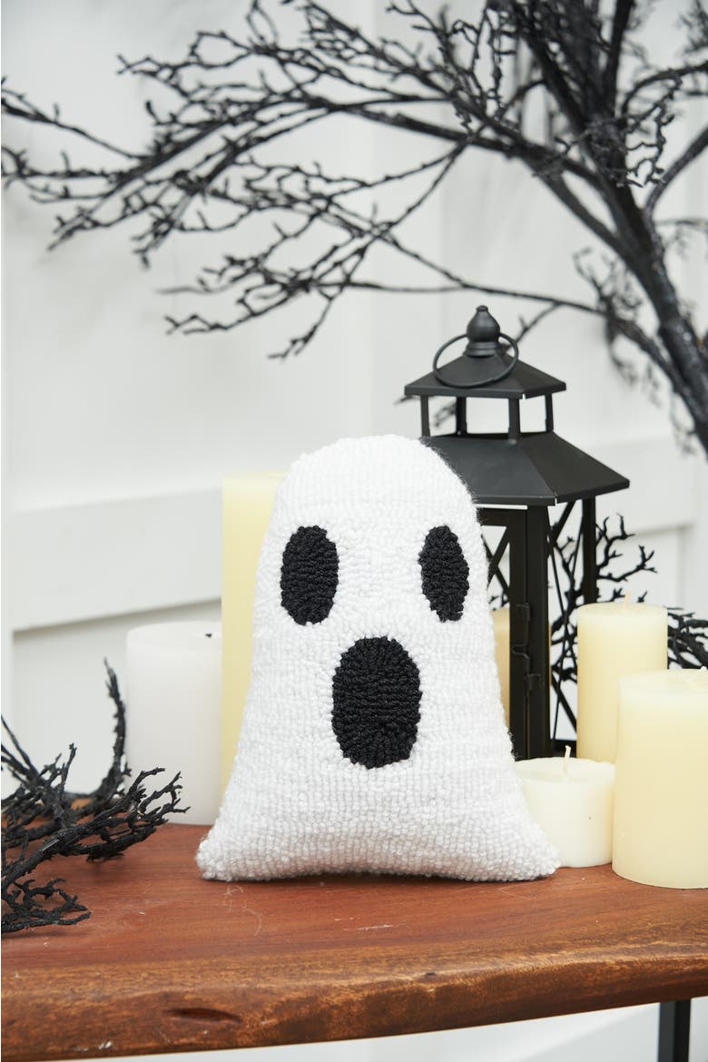 Ghost Shaped Halloween Hooked Small/Petite Accent Pillow, 8" x 10", Alternate, color, White