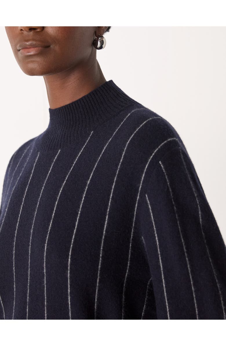Whistles Stripe Wool Funnel Neck Knit Sweater, Alternate, color, Navy