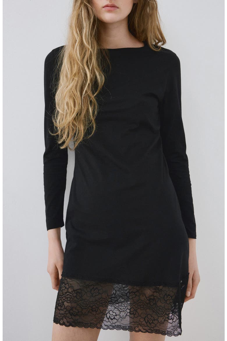 Lace Trim Nightgown, Main, color, BLACK