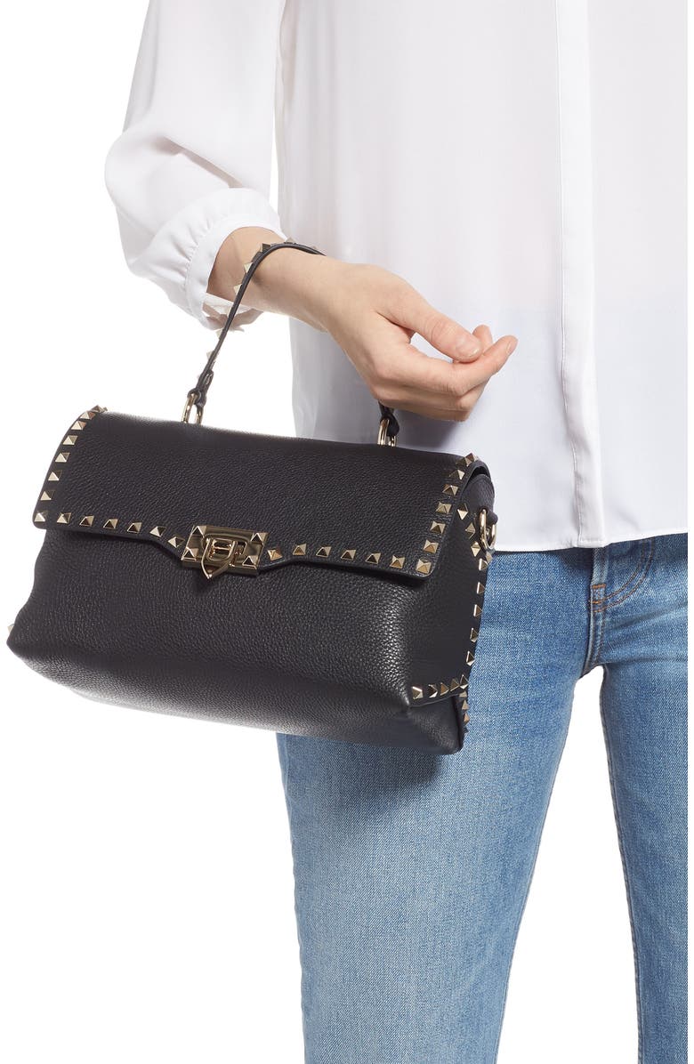 Valentino Garavani Rockstud Leather Top Handle Bag, Alternate, color,