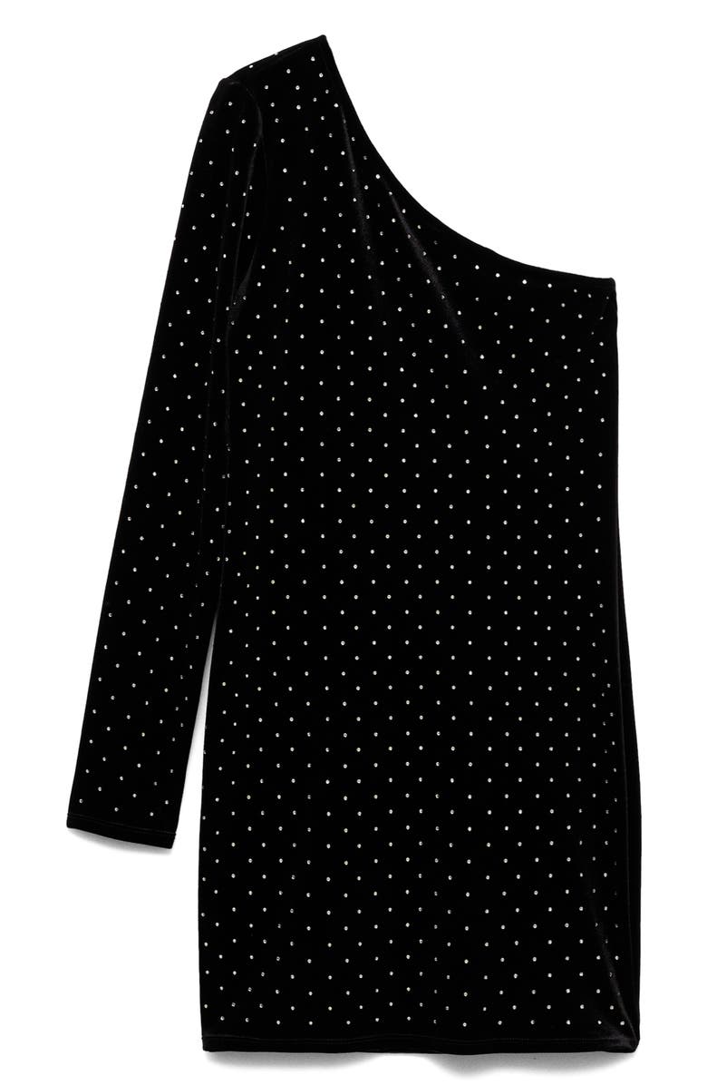 MANGO One-Shoulder Crystal Detail Velvet Dress, Alternate, color,