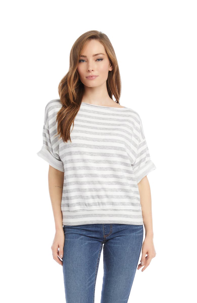 Karen Kane Stripe Short Sleeve Fleece Sweatshirt, Alternate, color, 