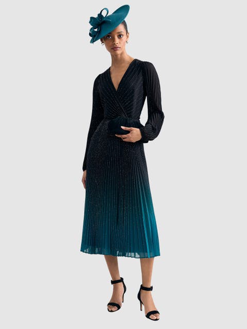 Simara Pleated V-Neck Midi Dress