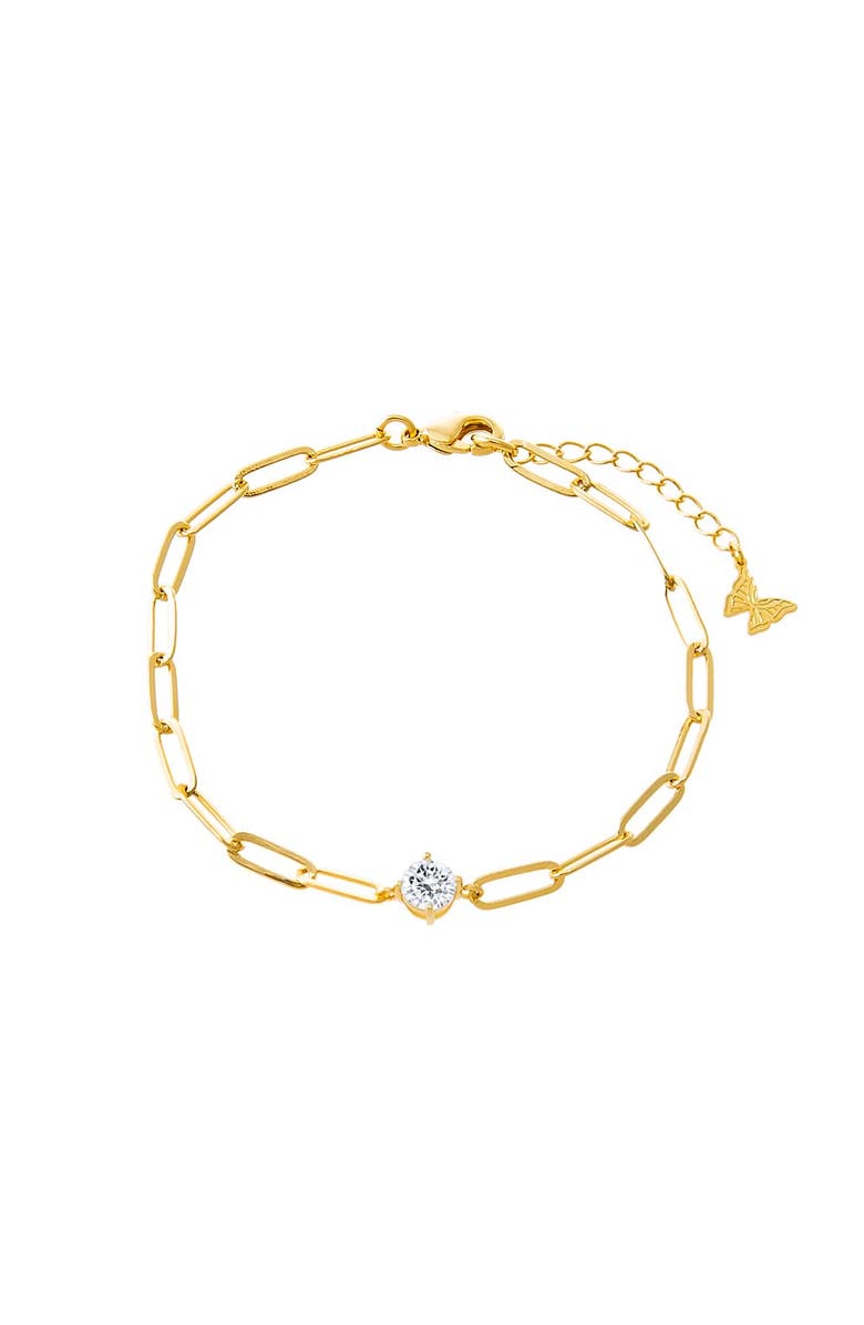 BY ADINA EDEN CZ Solitaire Four Prong Paperclip Bracelet, Main, color, Gold