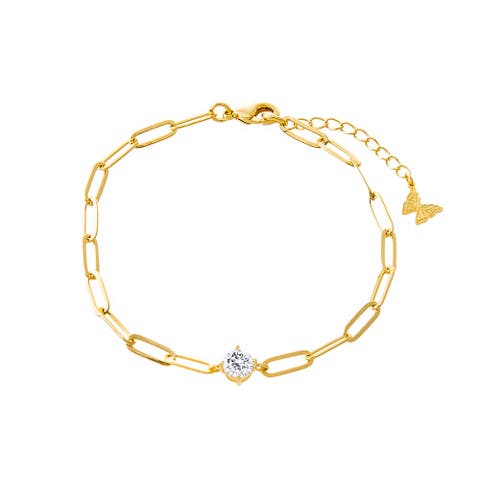 CZ Solitaire Four Prong Paperclip Bracelet