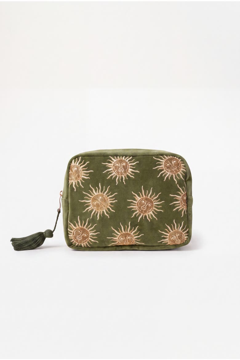 Sun Goddess Velvet Wash Bag, Main, color, Fern Green