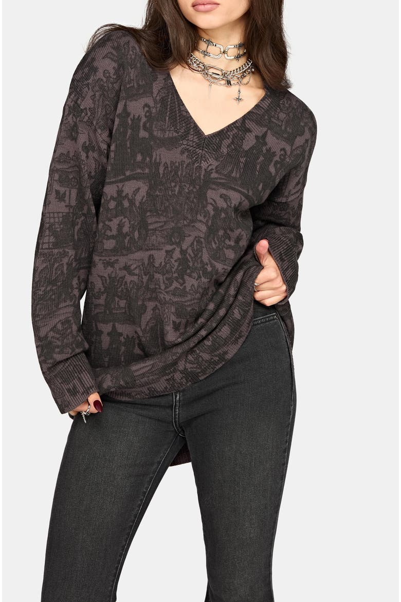 Diabolical V-Neck Knit Sweater, Alternate, color, Grey