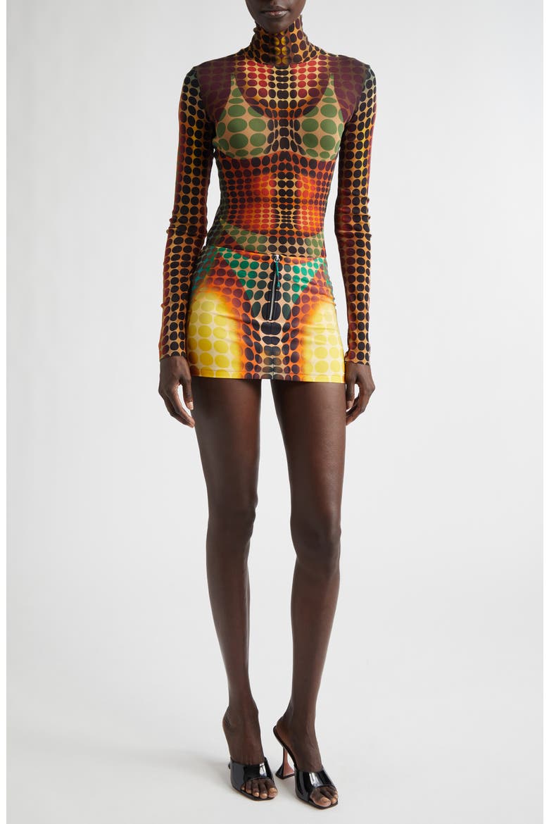 jean paul gaultier mesh dress dupe Re-Edition Polka Dot Trompe l'Oeil Long Sleeve Mesh Dress (Women)