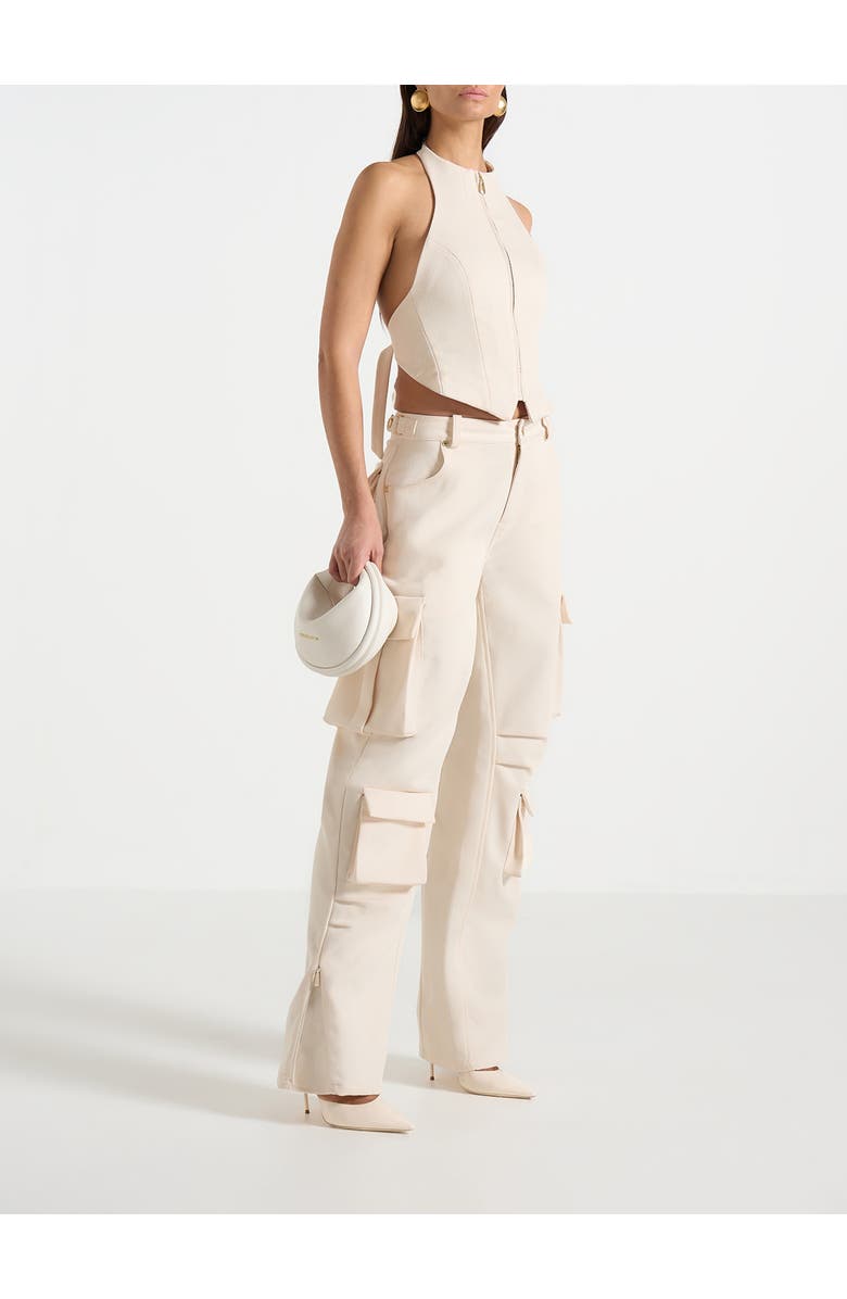 Manière De Voir Claudette Twill Halterneck Backless Top, Alternate, color, Cream