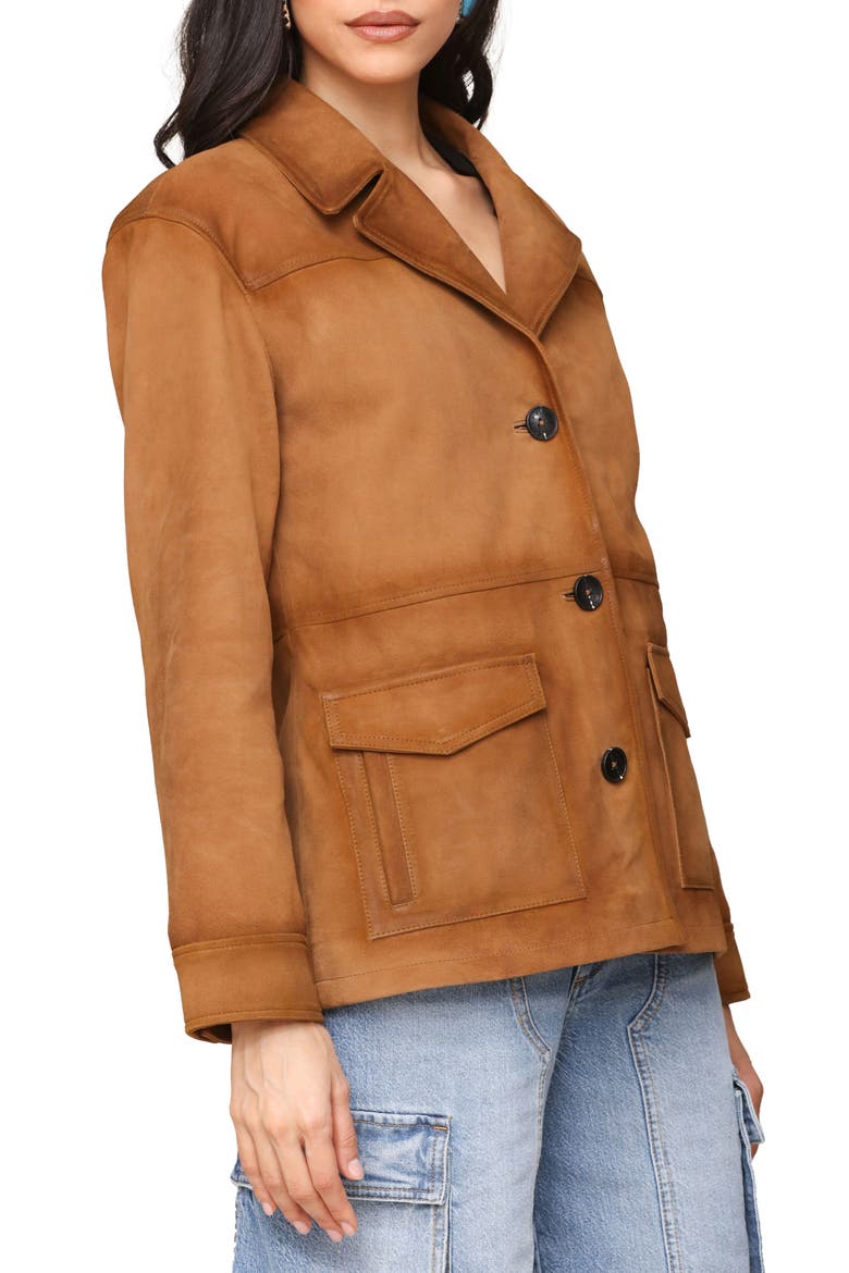 Suede Notch Collar Jacket, Alternate, color, CAMEL
