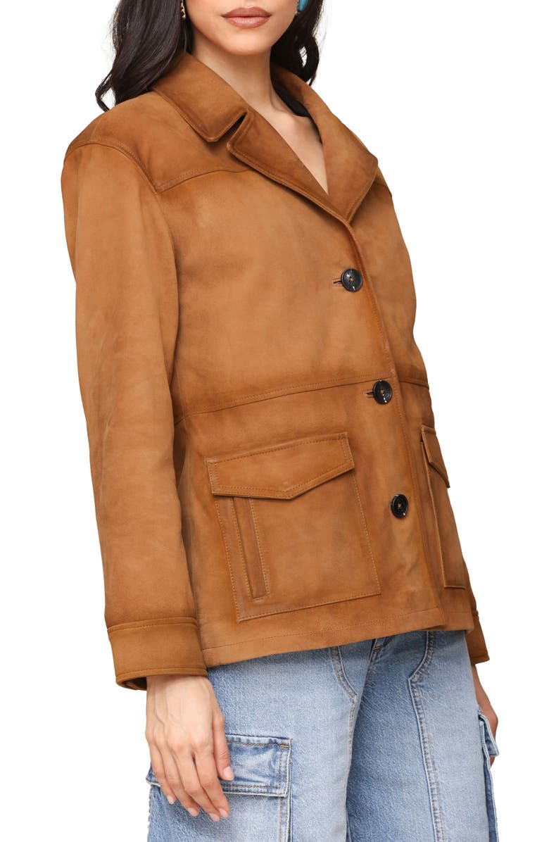 Avec Les Filles Suede Notch Collar Jacket, Alternate, color, Camel