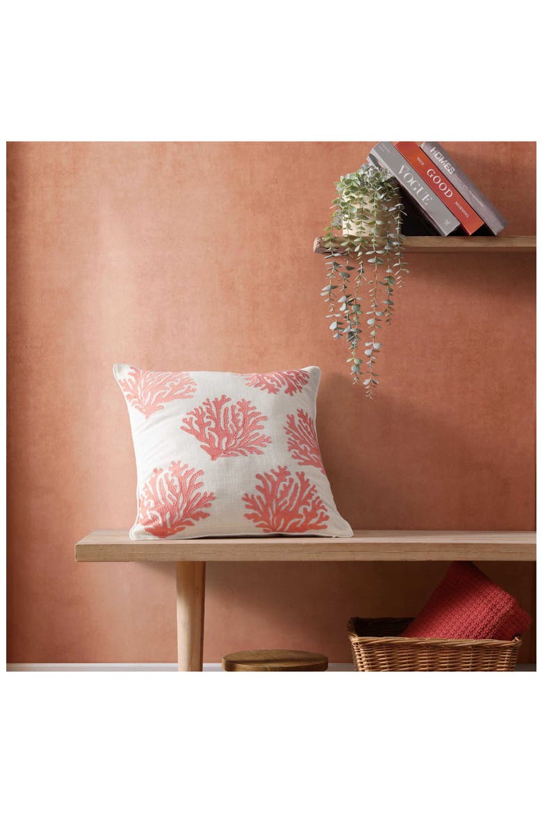 Coral Island Square Throw Pillow, Alternate, color, LIGHT CORAL