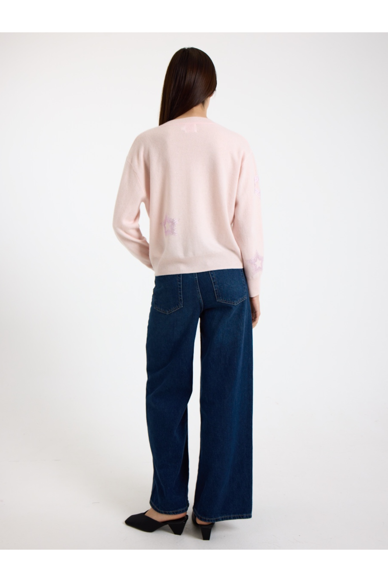 Star Dust Long Sleeve V-Neck Jumper, Alternate, color, QUARTZ PINK