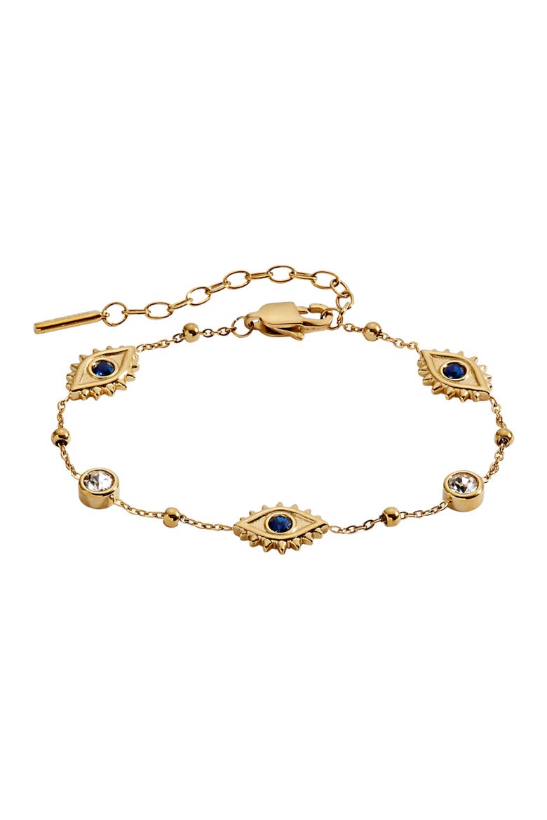 Evil Eye Crystal Stone Chain Bracelet, Main, color, Gold