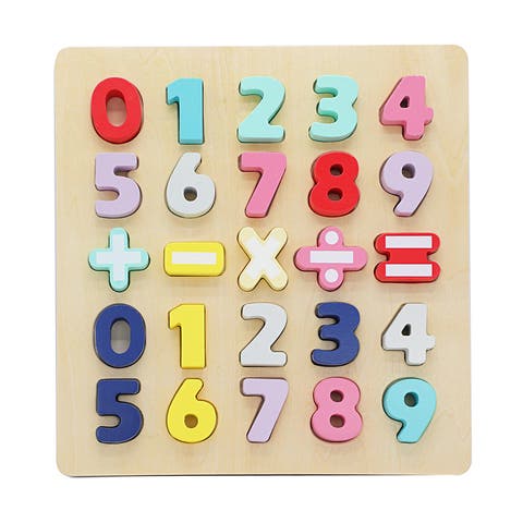 Wooden Chunky Number Math Puzzle, Numbers 0-9, Addition, Subtraction, Multiplication, Division, Equal Sign Included