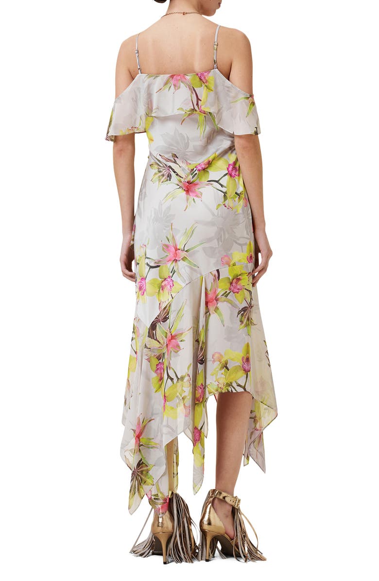 AllSaints Grace Floral Cold Shoulder Asymmetric Dress, Alternate, color, Adena Soft Pink