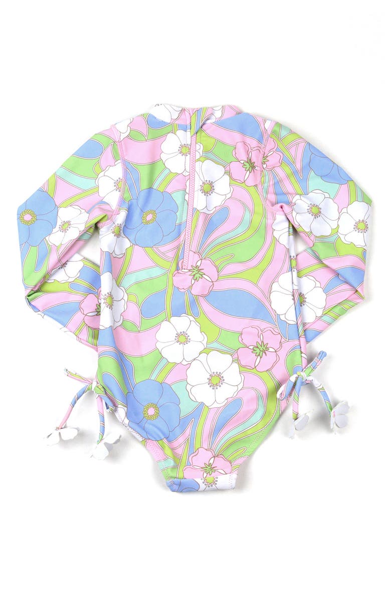 Shade Critters Groovy Daisy Long Sleeve One-Piece Rashguard Swimsuit, Alternate, color, Pink Multi