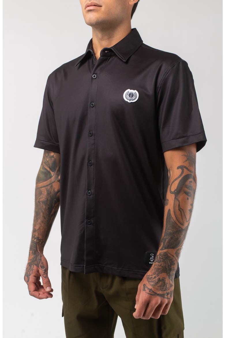 Aqua Terra Night Shade Tech Short Sleeve Performance Button-Up Shirt, Alternate, color, BLACK