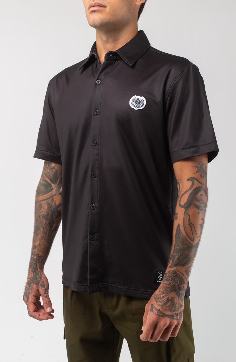 VAST Aqua Terra Night Shade Tech Short Sleeve Performance Button-Up Shirt, Alternate, color, Black