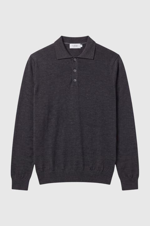 Men's Wool Solid Polo Sweater