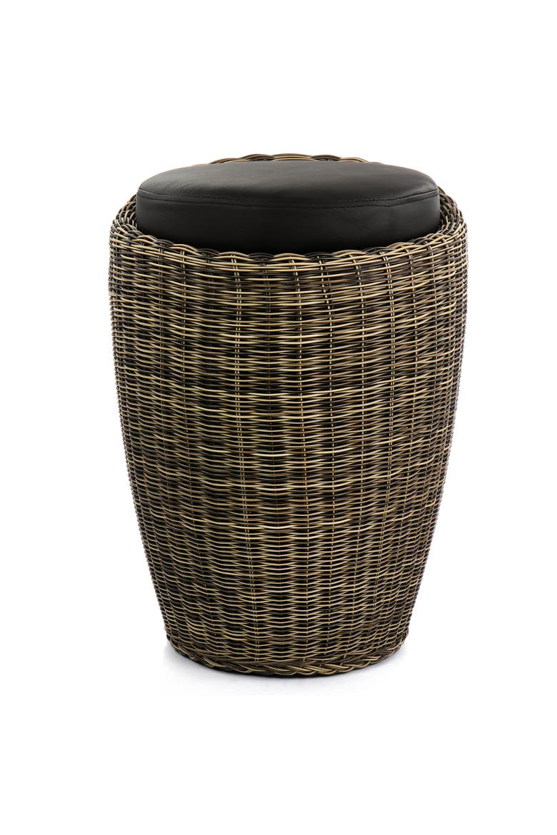1 Piece Wicker Outdoor Ottoman Chair in Brown and Black, Alternate, color, Brown
