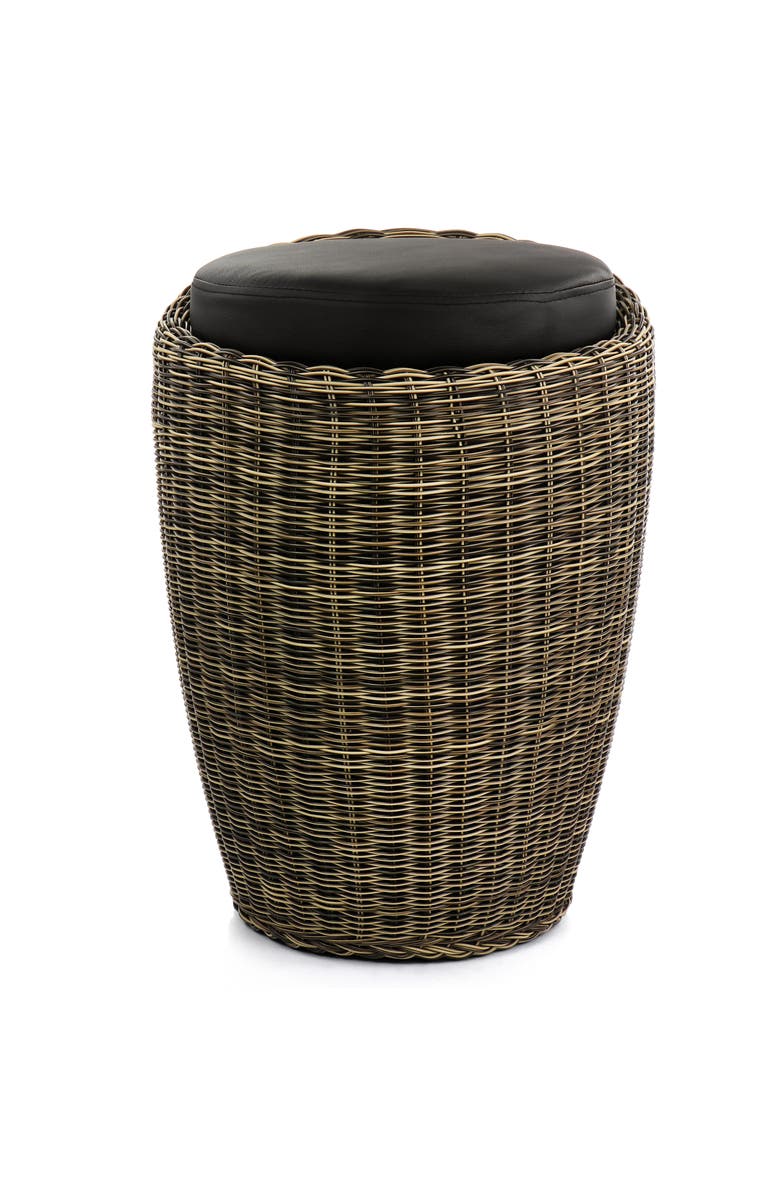 Elama 1 Piece Wicker Outdoor Ottoman Chair in Brown and Black, Alternate, color, Brown