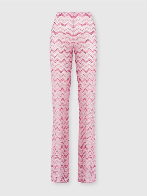 Shop Missoni Flare Trousers In Slub Zigzag Viscose Blend In White &  Pink