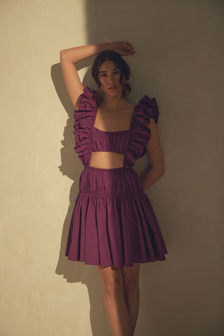 Dahlia Ruched Mini Dress, Alternate, color, Grape