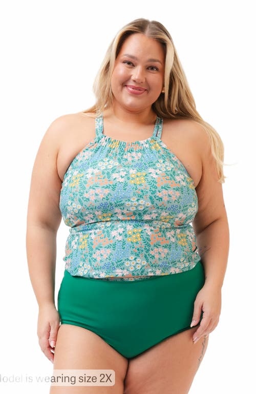 Lime Ricki Swimwear Double-cinch Tankini Top In Little Meadow